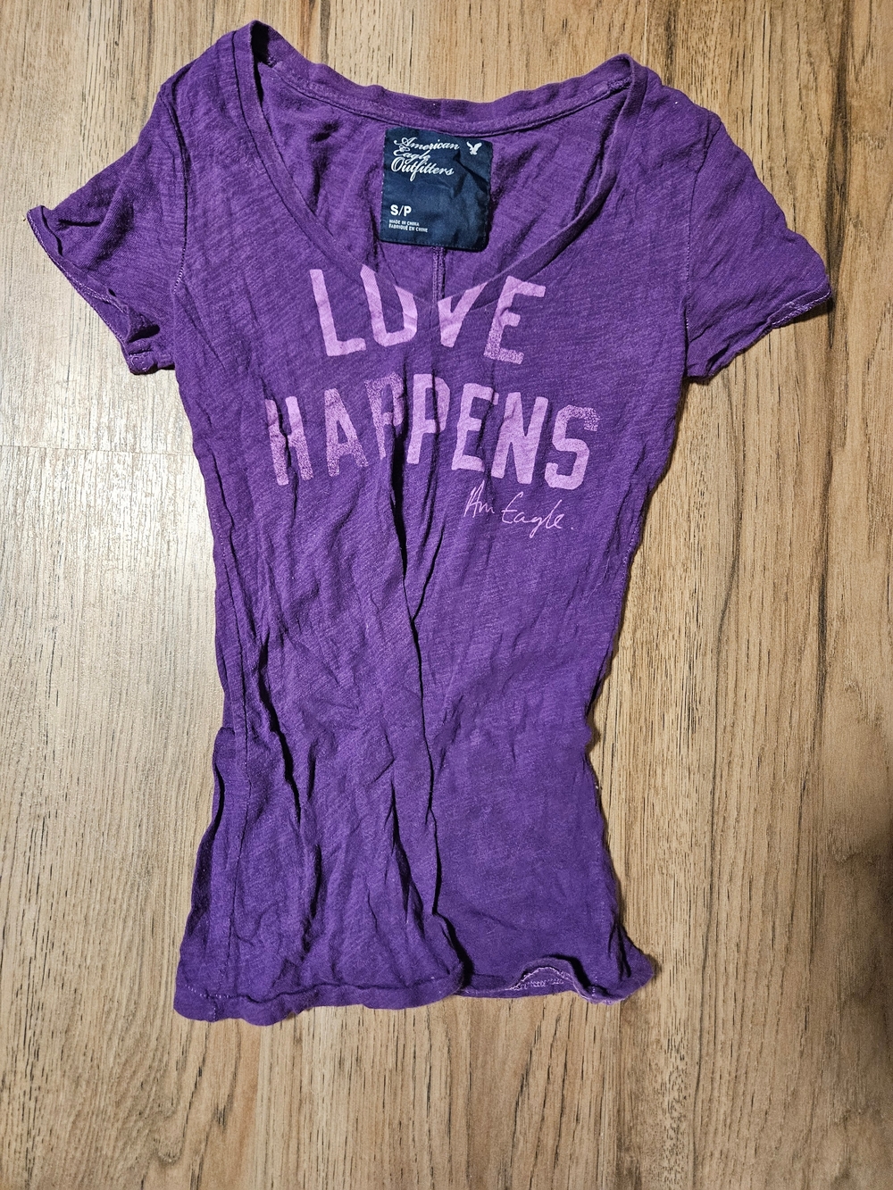 American Eagle Outfitters Classic Purple 'Love Happens' V-Neck Tee